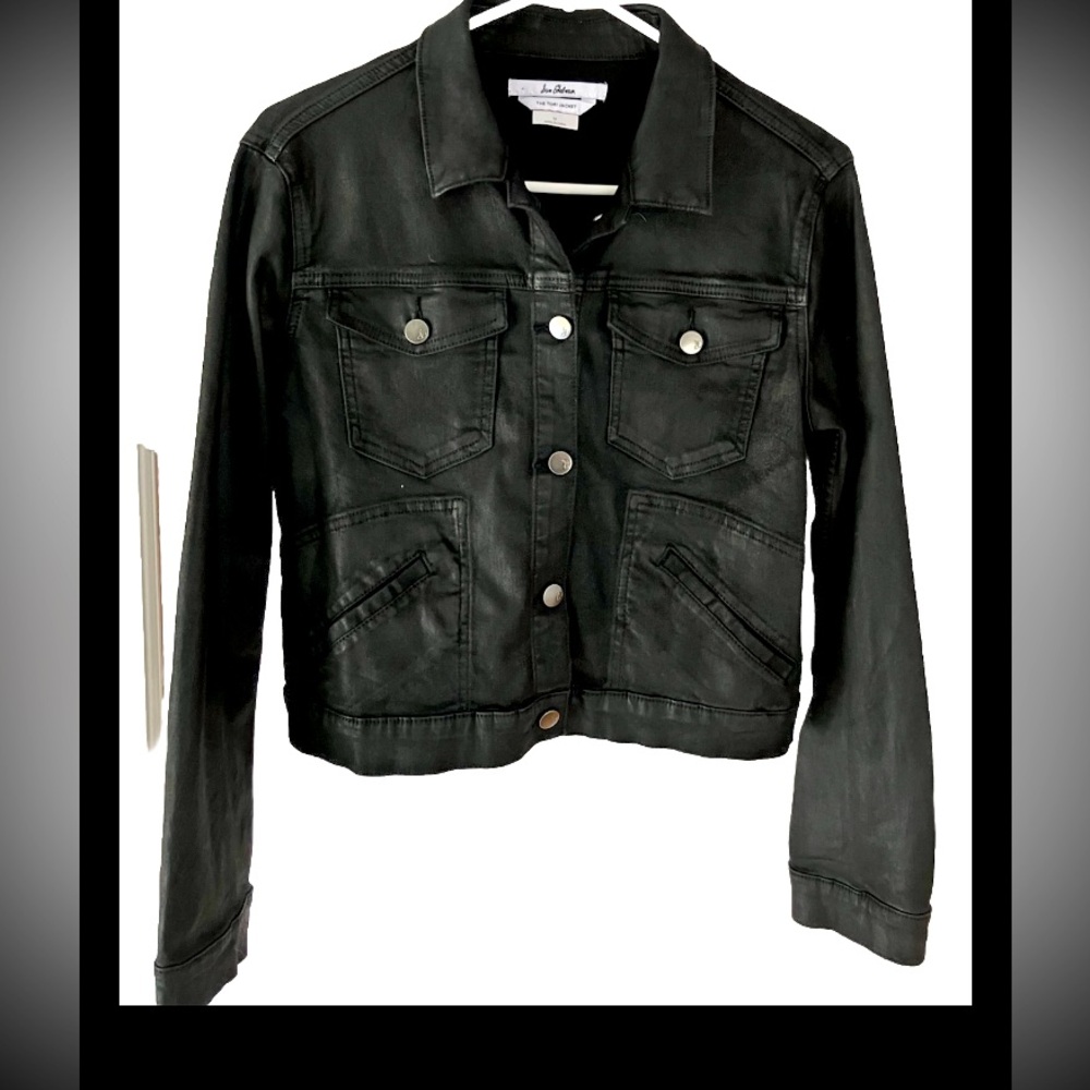 Sam Edelman Tori Black Denim Jacket size M.  Faux vegan leather jacket. NWOT